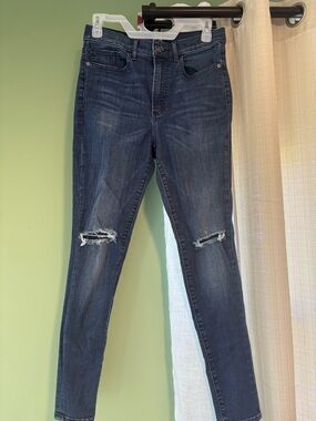 Express Dark Blue Women's Ripped Skinny Jeans